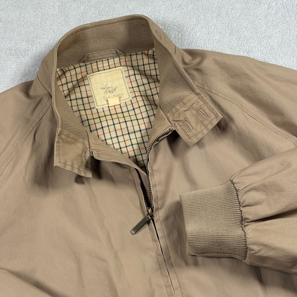 Brooks Brothers Mens XL Tan Cotton Harrington Jacket Plaid Lined Full Zip